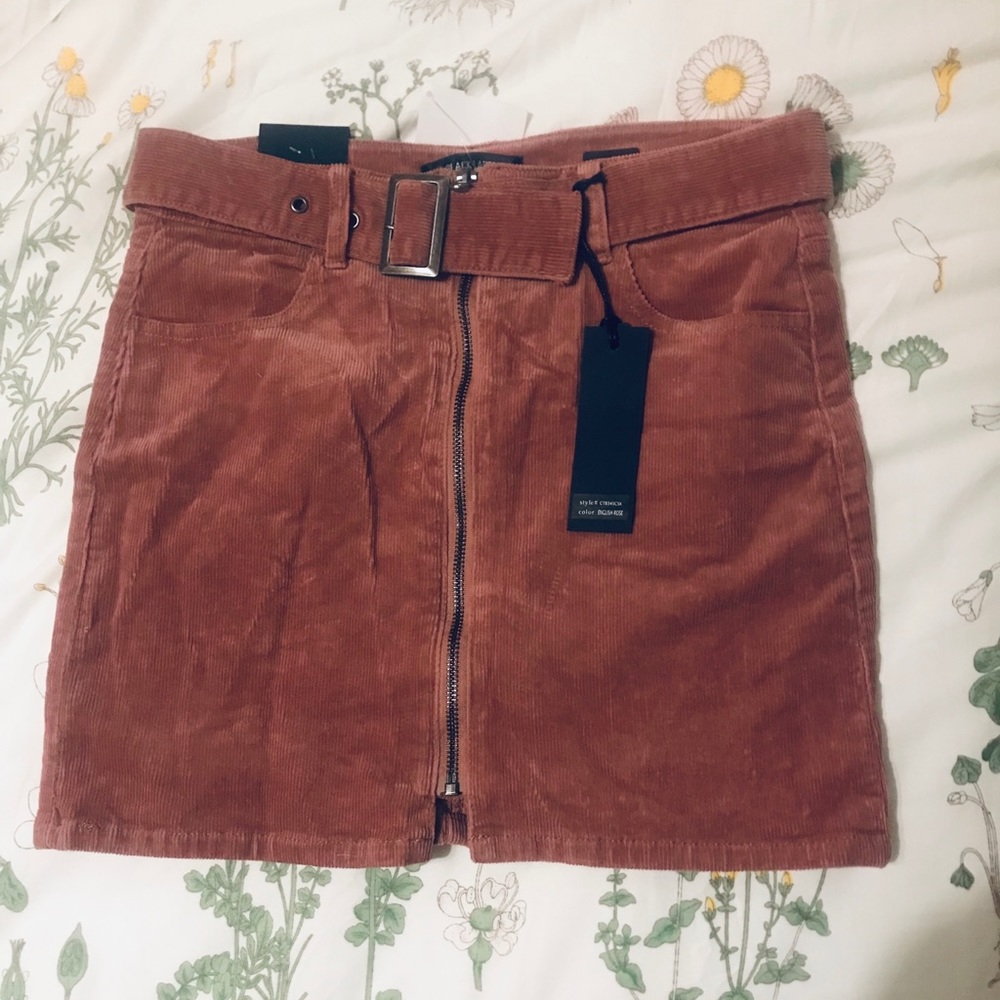 rusty rose corduroy belted mini skirt